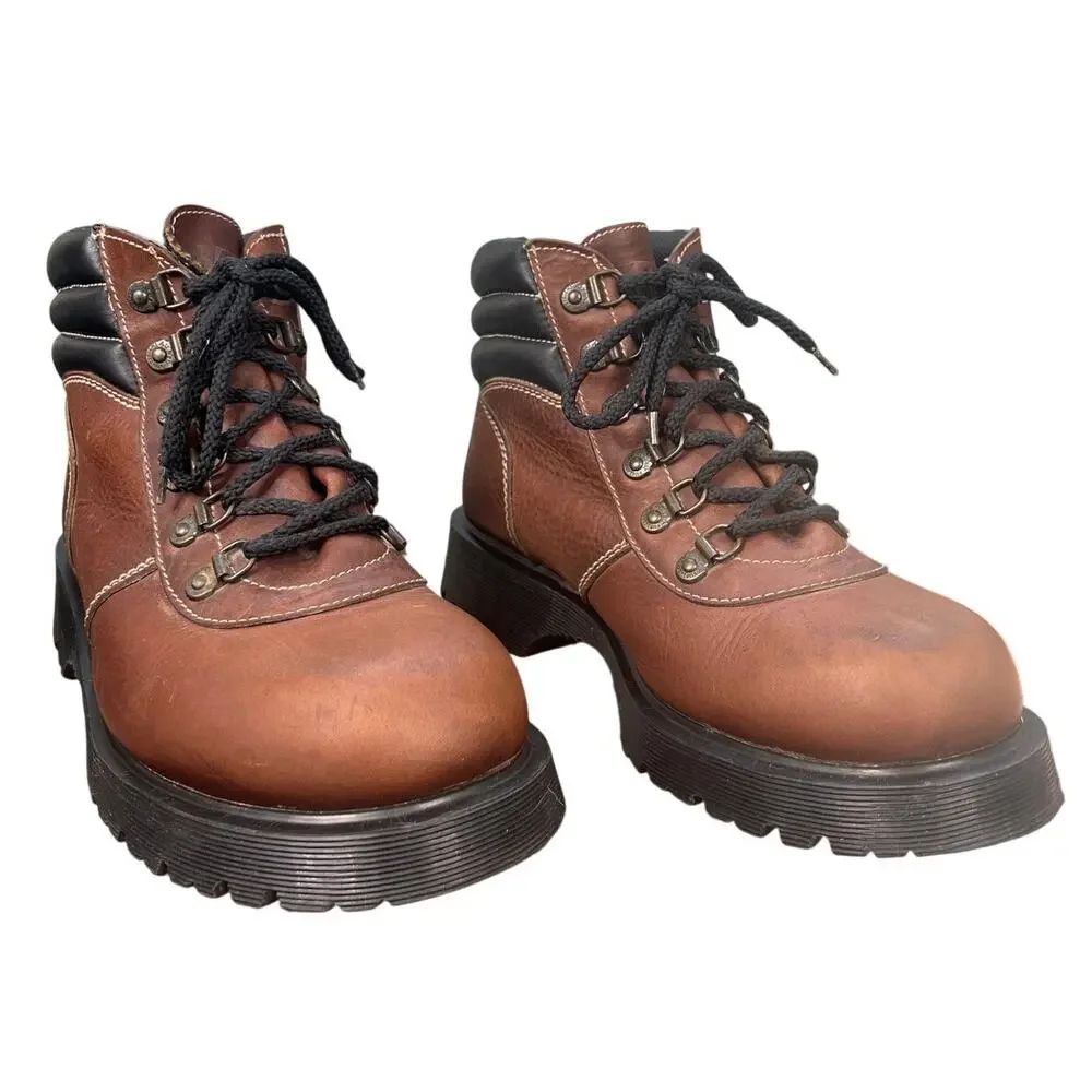 Vintage Dr. Martens Made In England Brown Chunky Hiker Boots UK 9 US M 10 W 11